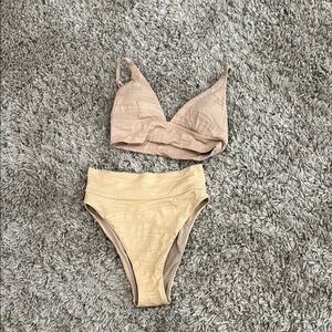 Tan and Cream Triangle Bralette Bra Set